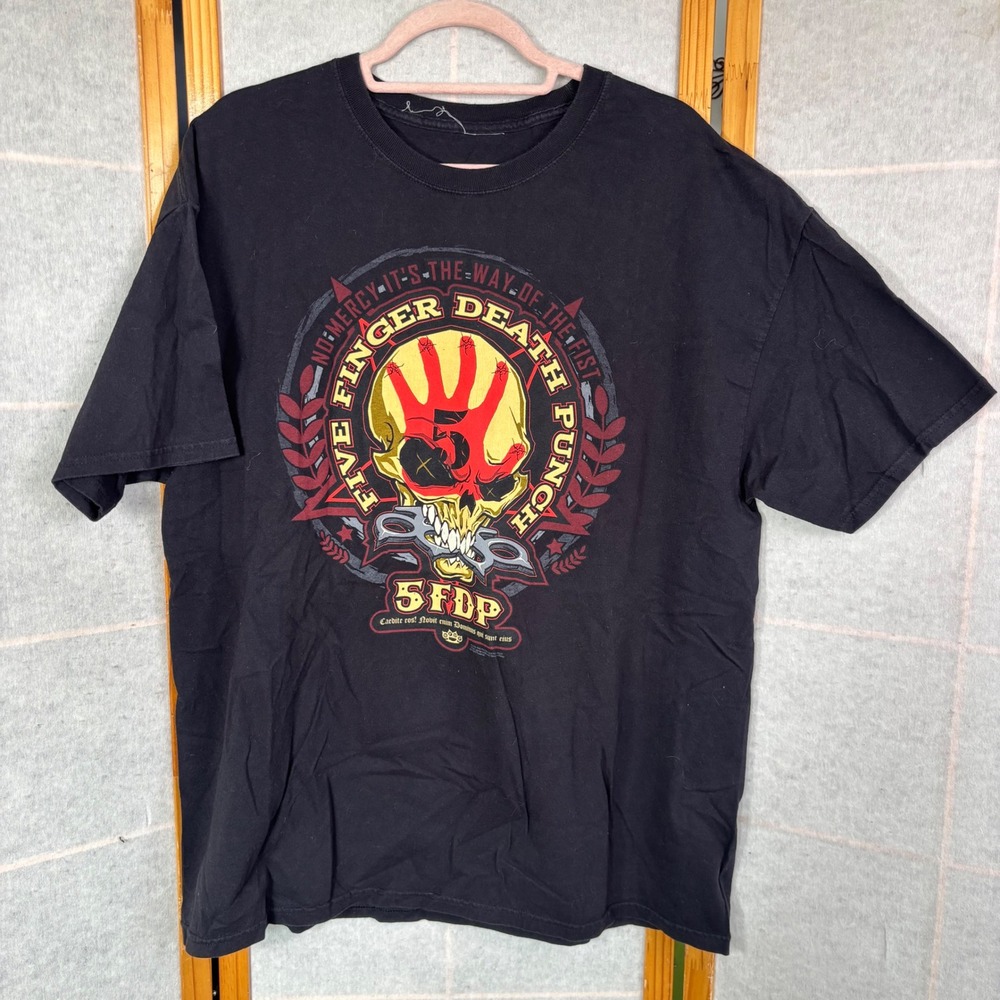 Five Finger Death Punch T Shirt Black Skull Graphic Band Tee Mens Large